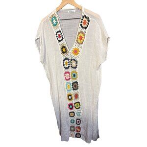 Blue Island Granny‎ Square Crochet Caftan Swim Coverup L/XL